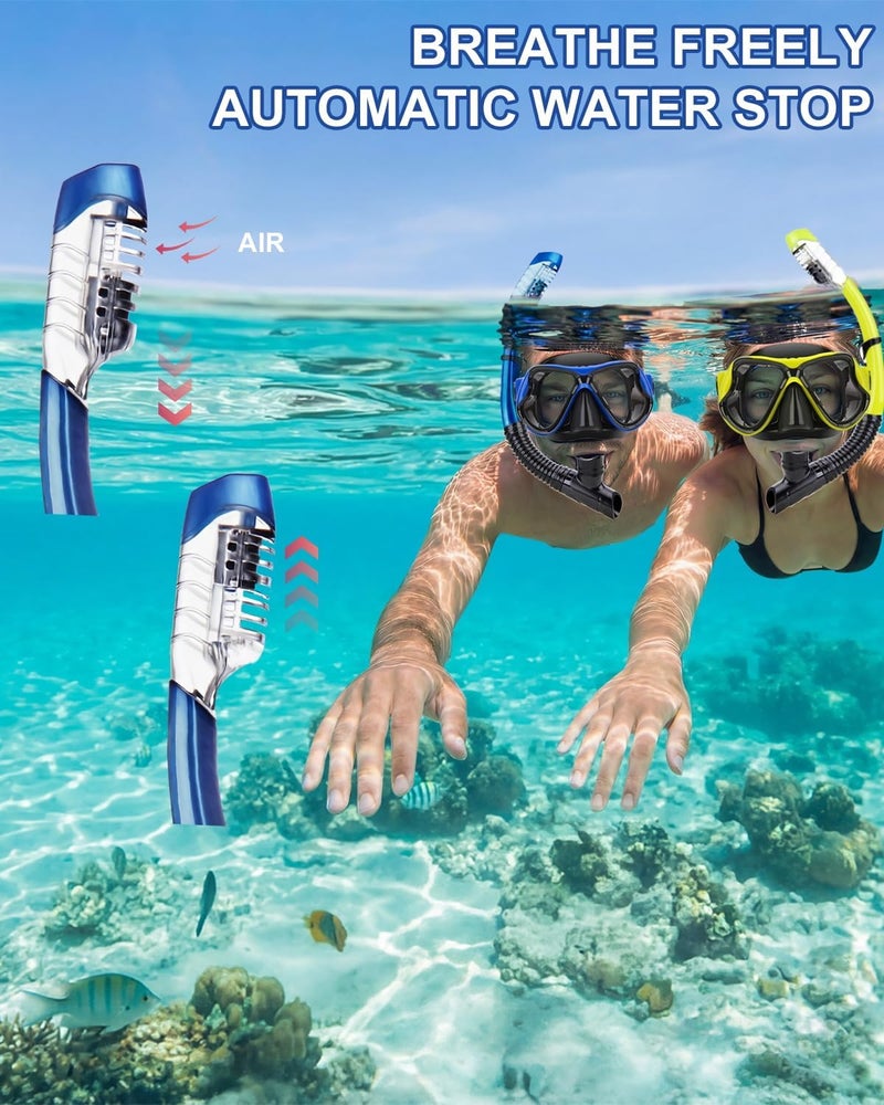DIPUKI Snorkeling Gear for Adults, Dry-Top Snorkel Mask Set, Anti-Fog Scuba Diving Snorkle mask Set Adult, Panoramic Wide View Dive mask, Adjustable Swimming Diving Snorkeling Packages - Image 5